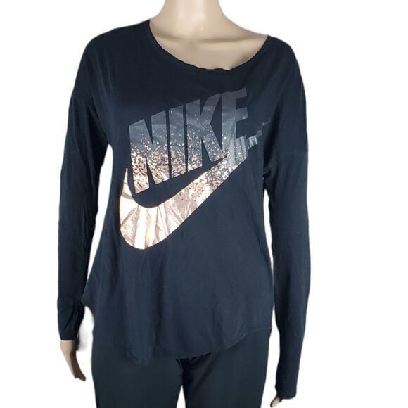 Nike Black & Gold Oversized Long Sleeve T-Shirt - Picture 1 of 4